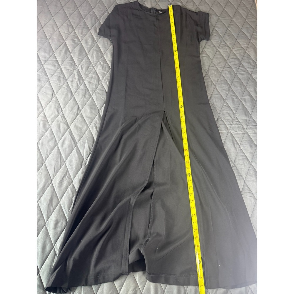 Emery Rose Fit-and-Flare Maxi Dress M Womens Black Front Slit Short Sleeve